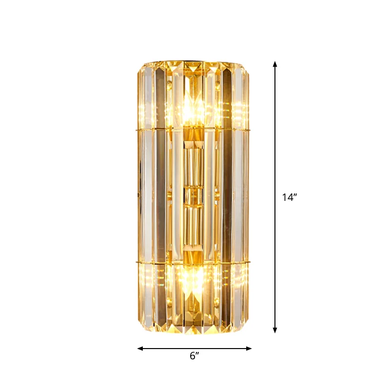 Cilindrische schansverlichting Vintage stijl helder kristal 2/3-koppen gouden wandgemonteerde lamp voor gang Clearhalo