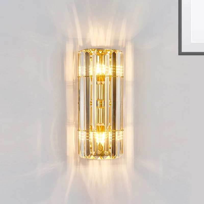 Cilindrische schansverlichting Vintage stijl helder kristal 2/3-koppen gouden wandgemonteerde lamp voor gang Clearhalo