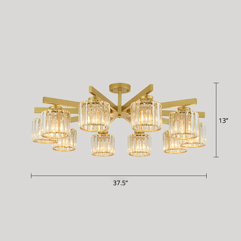 Cilindrische semi-inbouw kroonluchter hedendaagse kristallen prisma plafondlamp voor woonkamer Clearhalo