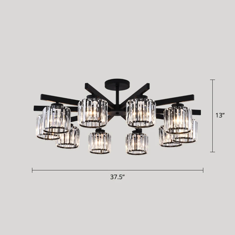 Cilindrische semi-inbouw kroonluchter hedendaagse kristallen prisma plafondlamp voor woonkamer Clearhalo