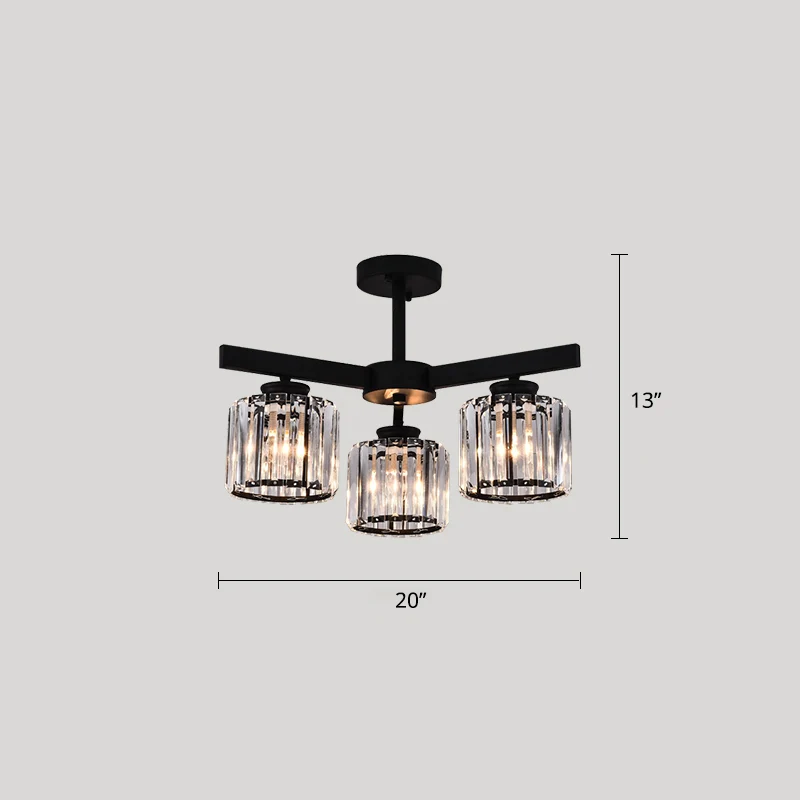 Cilindrische semi-inbouw kroonluchter hedendaagse kristallen prisma plafondlamp voor woonkamer Clearhalo