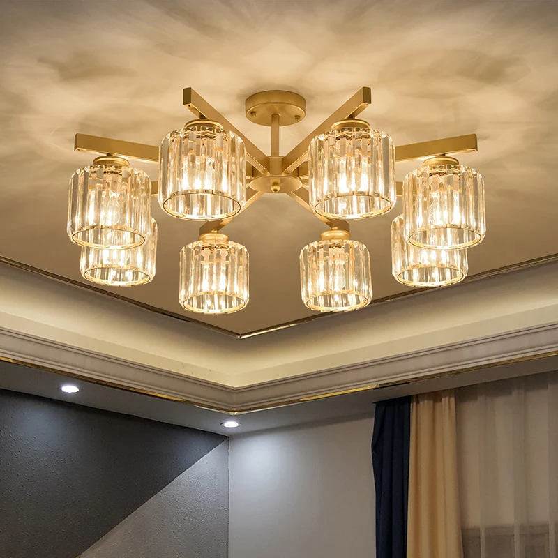 Cilindrische semi-inbouw kroonluchter hedendaagse kristallen prisma plafondlamp voor woonkamer Clearhalo