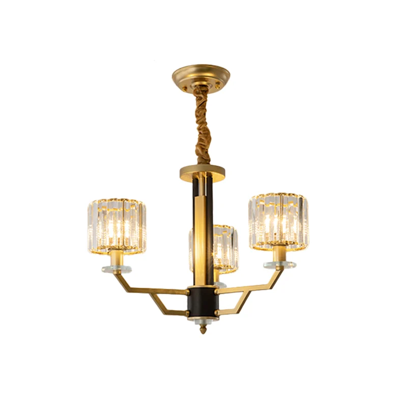 Cilindrische slaapkamer hangende verlichting Handgeslepen kristallen 3/6 lichts modernistische kroonluchter goud Clearhalo