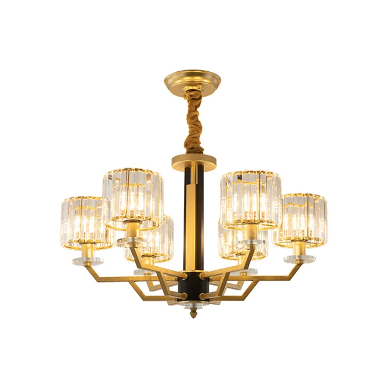 Cilindrische slaapkamer hangende verlichting Handgeslepen kristallen 3/6 lichts modernistische kroonluchter goud Clearhalo