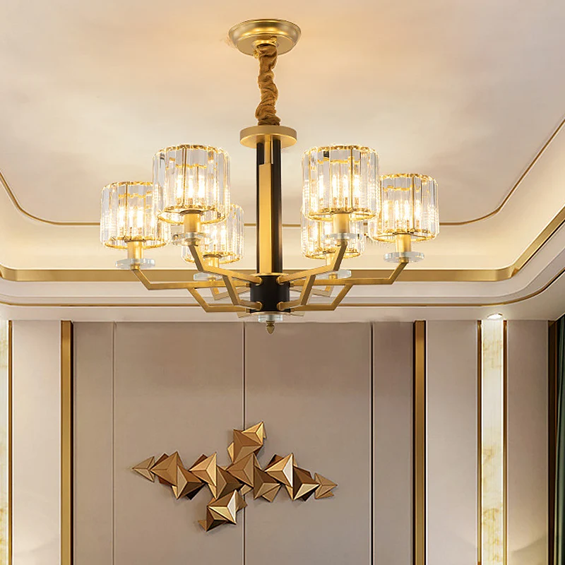 Cilindrische slaapkamer hangende verlichting Handgeslepen kristallen 3/6 lichts modernistische kroonluchter goud Clearhalo