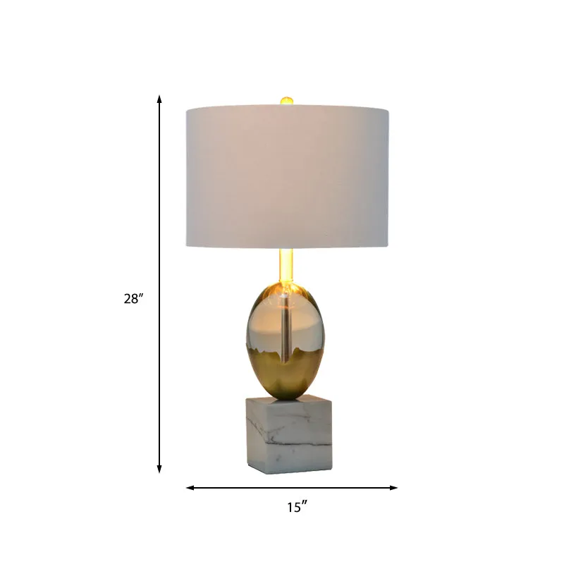 Cilindrische stoffen taaklamp Modern 1-lamps grijze nachtkastjelamp met vierkant marmeren voetstuk Clearhalo