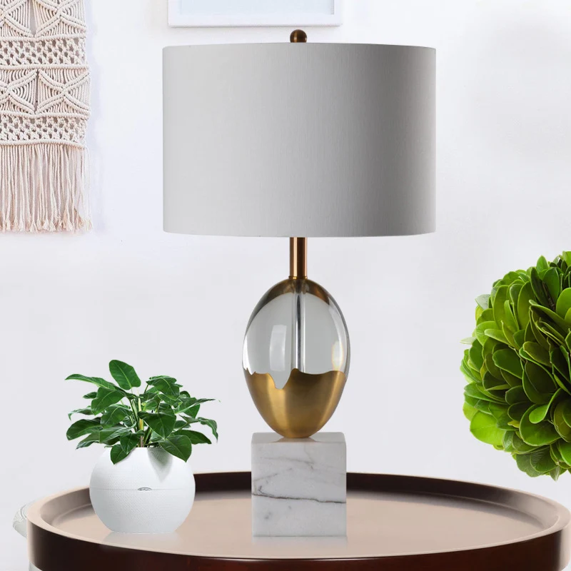 Cilindrische stoffen taaklamp Modern 1-lamps grijze nachtkastjelamp met vierkant marmeren voetstuk Clearhalo