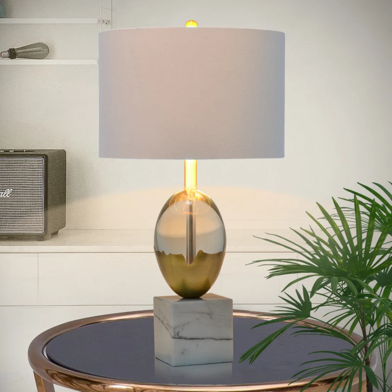 Cilindrische stoffen taaklamp Modern 1-lamps grijze nachtkastjelamp met vierkant marmeren voetstuk Clearhalo