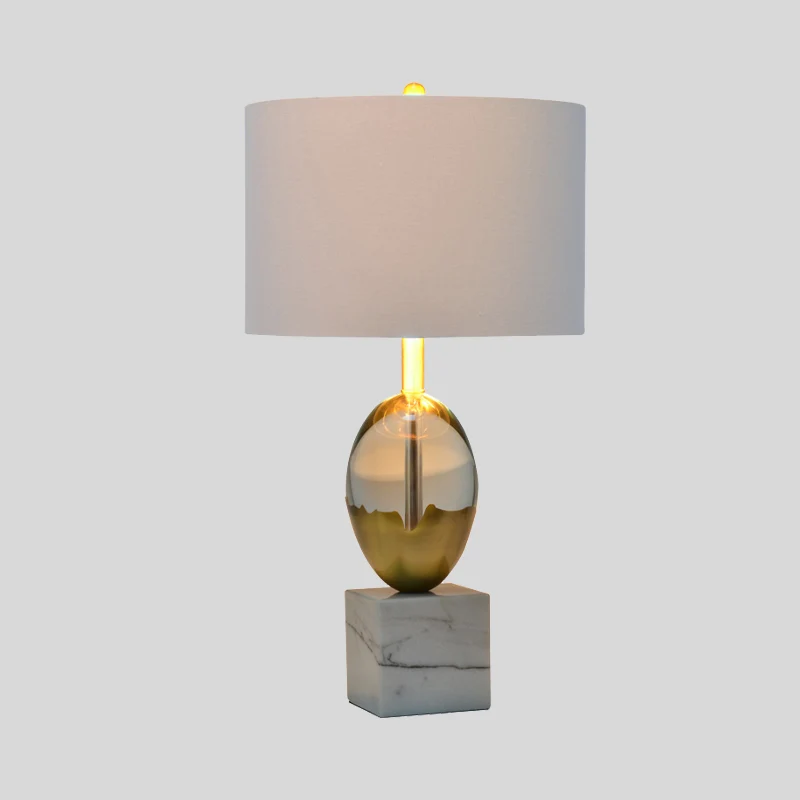 Cilindrische stoffen taaklamp Modern 1-lamps grijze nachtkastjelamp met vierkant marmeren voetstuk Clearhalo