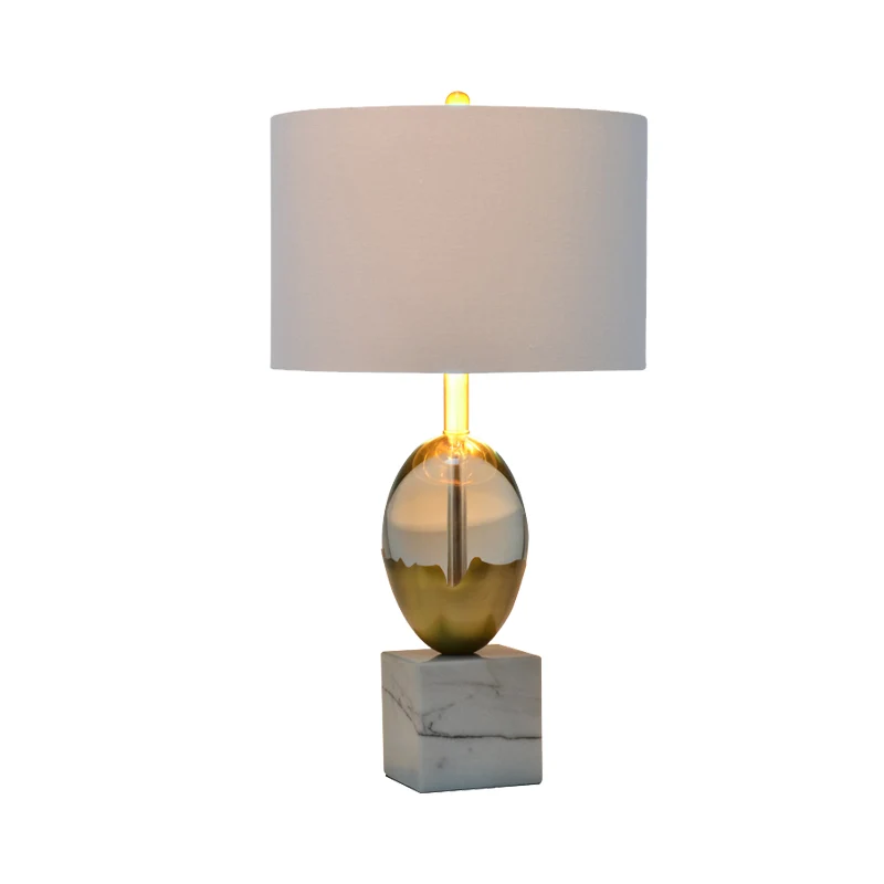 Cilindrische stoffen taaklamp Modern 1-lamps grijze nachtkastjelamp met vierkant marmeren voetstuk Clearhalo