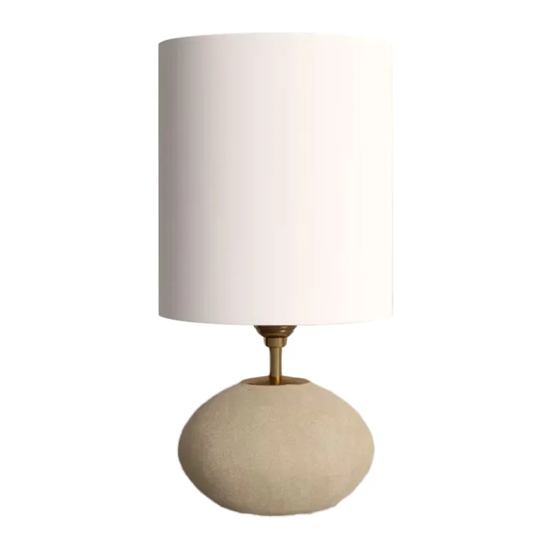 Cilindrische stoffen tafellamp platteland 1 lamp woonkamer nachtkastje lamp met ovale stenen voet licht kaki Clearhalo