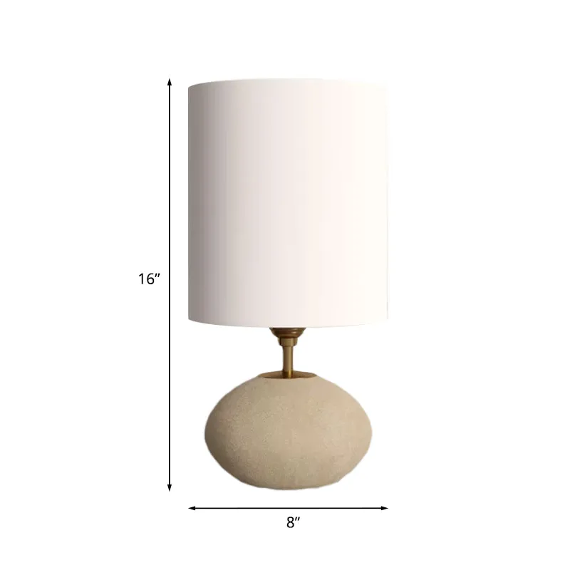 Cilindrische stoffen tafellamp platteland 1 lamp woonkamer nachtkastje lamp met ovale stenen voet licht kaki Clearhalo
