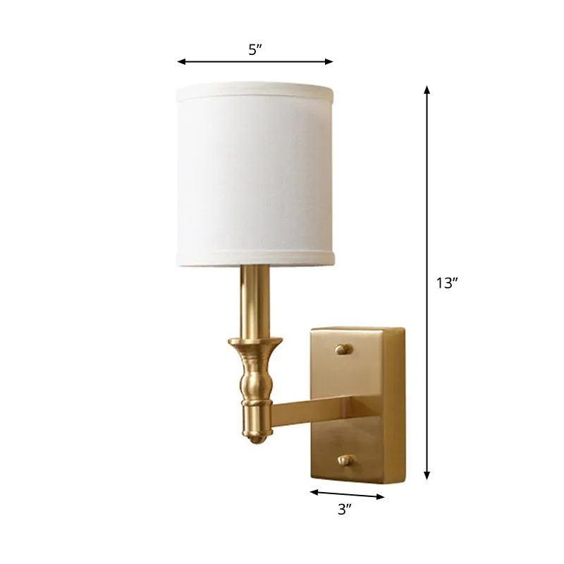 Cilindrische stoffen wandverlichtingsset Simplicity 1-lichts slaapkamer wandmontage verlichting goud Clearhalo