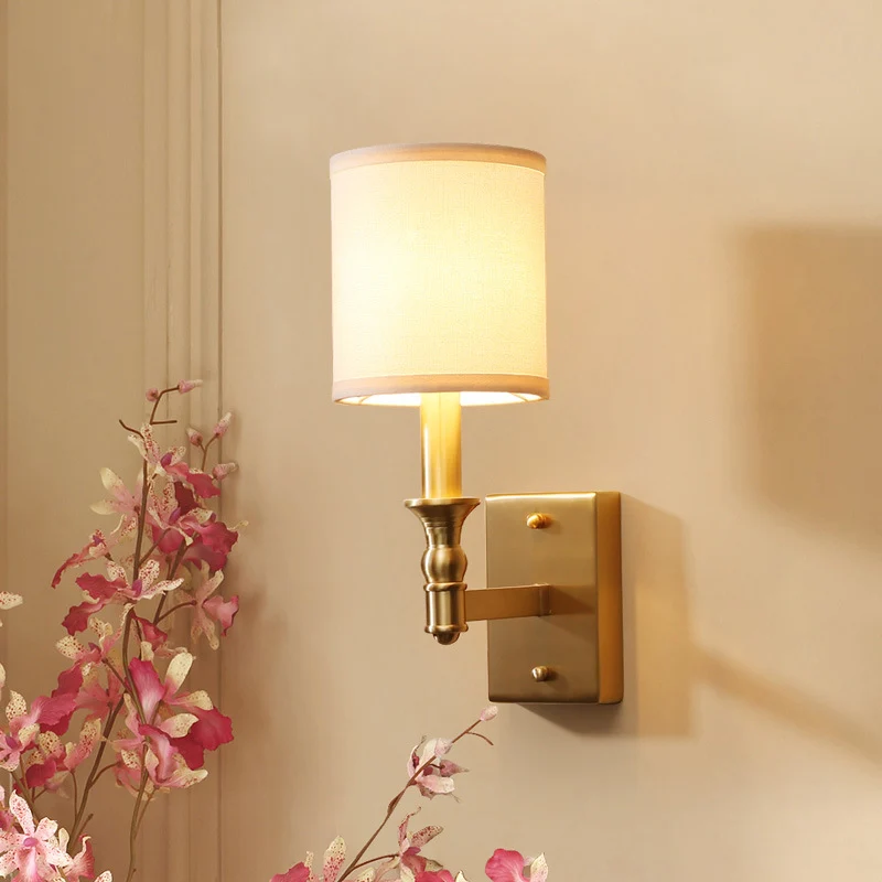 Cilindrische stoffen wandverlichtingsset Simplicity 1-lichts slaapkamer wandmontage verlichting goud Clearhalo
