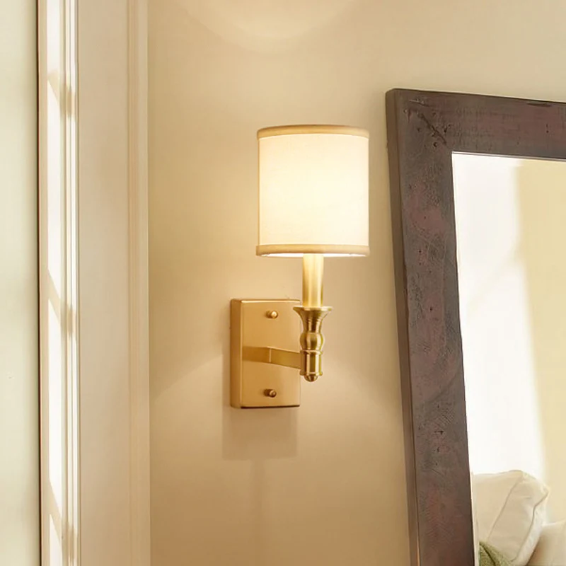 Cilindrische stoffen wandverlichtingsset Simplicity 1-lichts slaapkamer wandmontage verlichting goud Clearhalo