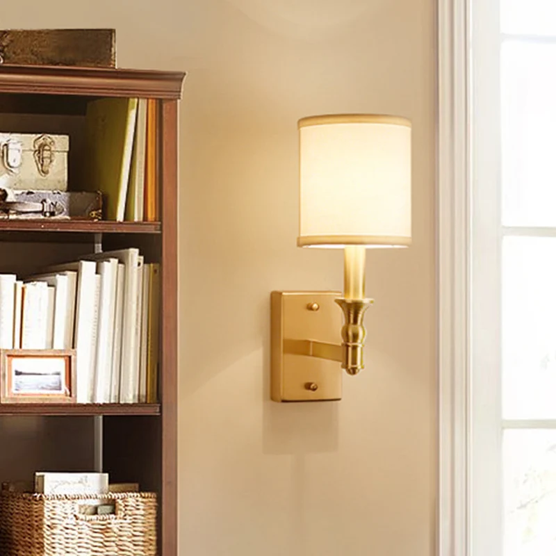 Cilindrische stoffen wandverlichtingsset Simplicity 1-lichts slaapkamer wandmontage verlichting goud Clearhalo