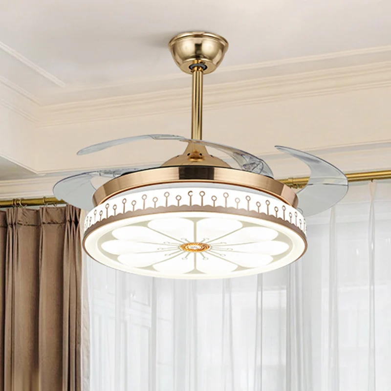 Circle Eetkamer Semi Flush Hedendaags Acryl LED 42" W Goud 4 Bladen Hangventilatorlicht, Afstandsbediening/Wandbediening/F...