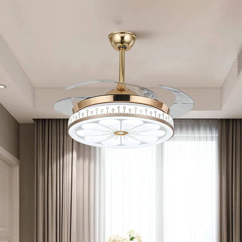 Circle Eetkamer Semi Flush Hedendaags Acryl LED 42" W Goud 4 Bladen Hangventilatorlicht, Afstandsbediening/Wandbediening/F...