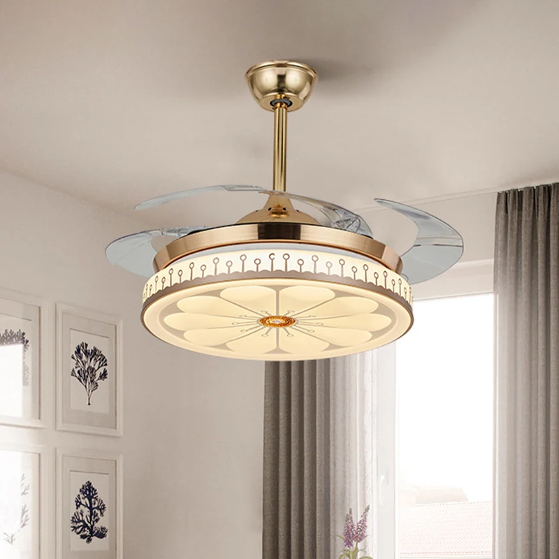 Circle Eetkamer Semi Flush Hedendaags Acryl LED 42" W Goud 4 Bladen Hangventilatorlicht, Afstandsbediening/Wandbediening/F...