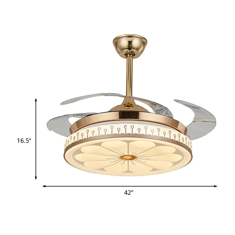 Circle Eetkamer Semi Flush Hedendaags Acryl LED 42" W Goud 4 Bladen Hangventilatorlicht, Afstandsbediening/Wandbediening/F...