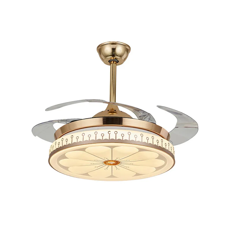 Circle Eetkamer Semi Flush Hedendaags Acryl LED 42" W Goud 4 Bladen Hangventilatorlicht, Afstandsbediening/Wandbediening/F...