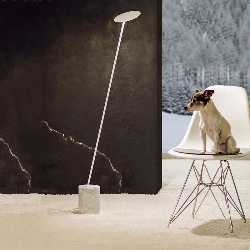 Circle vloerleeslamp eigentijds metallic wit/zwart LED-staand licht met kolomvoet Clearhalo