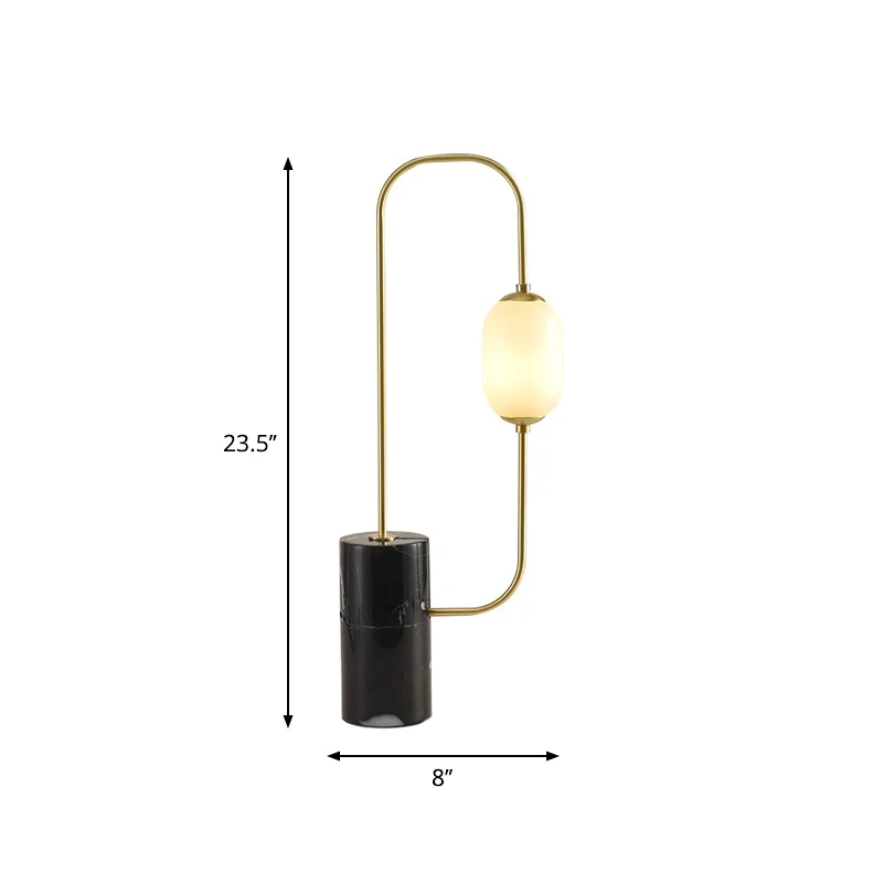 Circuit nachtkastje licht design marmeren 1-lichts zwart en messing tafellamp met ovale melkglazen kap Clearhalo