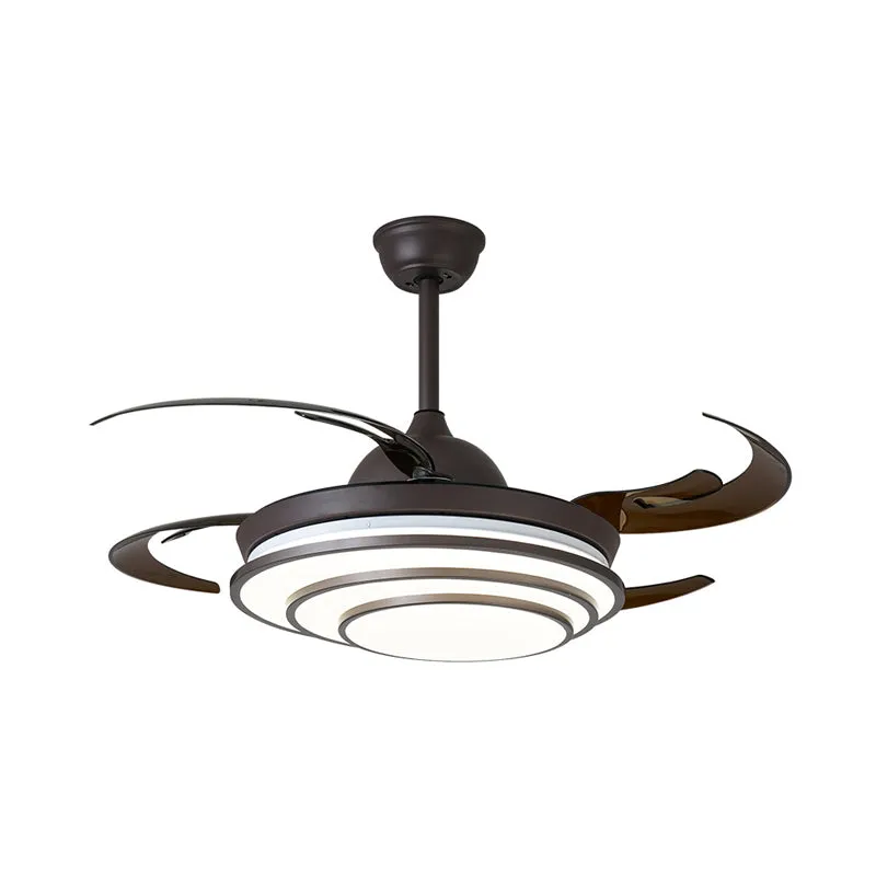 Cirkel acryl plafondventilator licht moderne LED woonkamer semi-inbouw donkere koffie met 4 bruine bladen, 42" breed Clear...