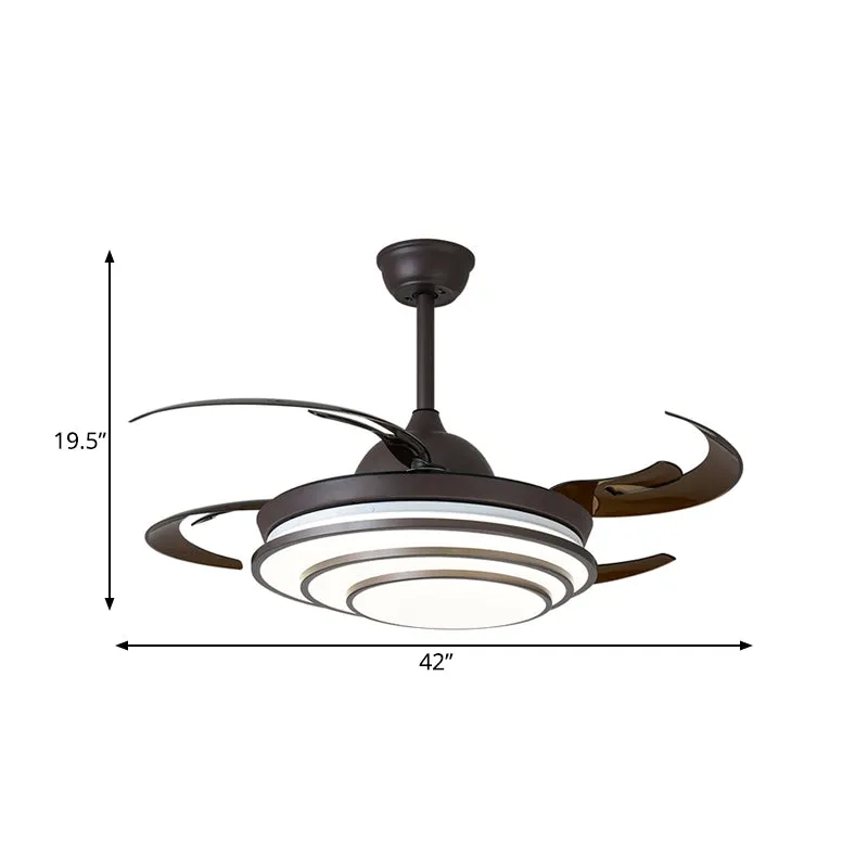 Cirkel acryl plafondventilator licht moderne LED woonkamer semi-inbouw donkere koffie met 4 bruine bladen, 42" breed Clear...