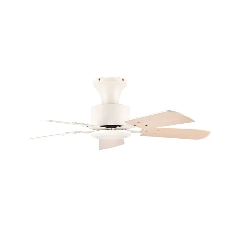 Cirkel eetkamer ventilator licht eenvoudig metaal LED wit semi-inbouwmontage met 5 houten bladen, 32"/36" breed Clearhalo