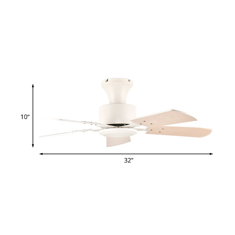 Cirkel eetkamer ventilator licht eenvoudig metaal LED wit semi-inbouwmontage met 5 houten bladen, 32"/36" breed Clearhalo
