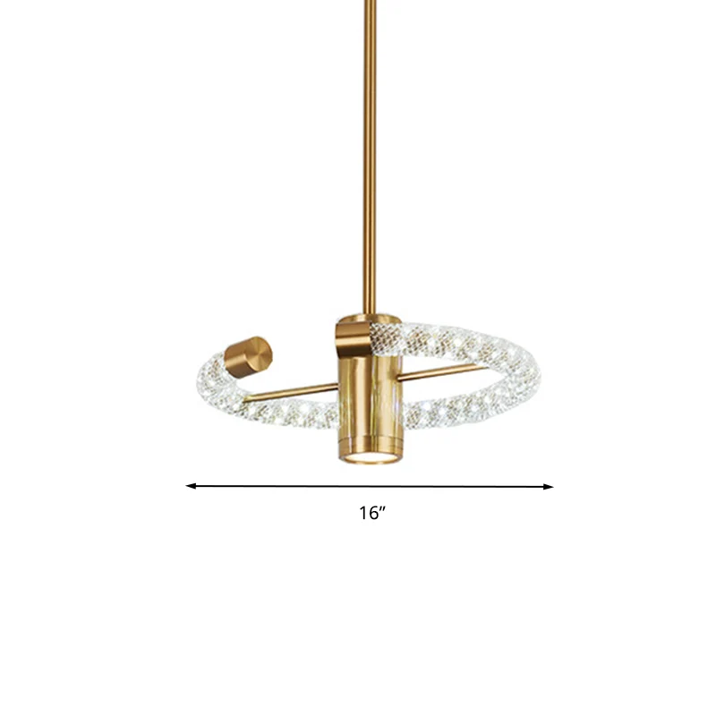 Cirkel hangende kroonluchter hedendaagse kristallen LED messing plafond hanglamp, 16"/23,5" breed Clearhalo