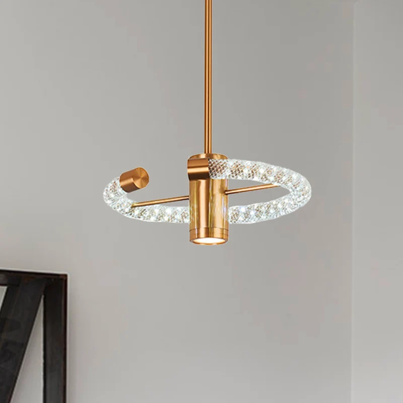 Cirkel hangende kroonluchter hedendaagse kristallen LED messing plafond hanglamp, 16"/23,5" breed Clearhalo
