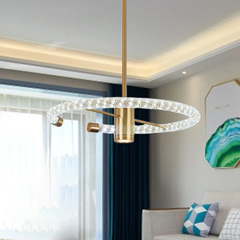Cirkel hangende kroonluchter hedendaagse kristallen LED messing plafond hanglamp, 16"/23,5" breed Clearhalo