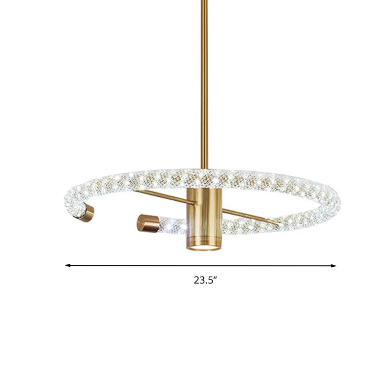 Cirkel hangende kroonluchter hedendaagse kristallen LED messing plafond hanglamp, 16"/23,5" breed Clearhalo