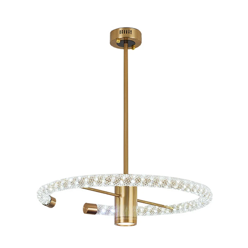 Cirkel hangende kroonluchter hedendaagse kristallen LED messing plafond hanglamp, 16"/23,5" breed Clearhalo