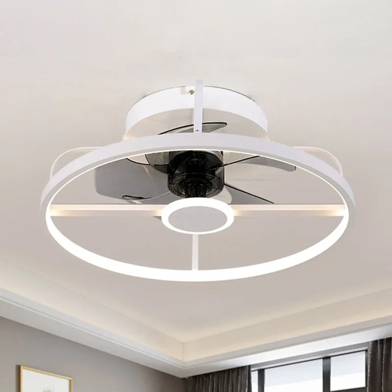 Cirkel hangende ventilatorlamp modernistisch metaal 18" W LED witte semi-inbouwlamp met 3 grijze bladen Clearhalo