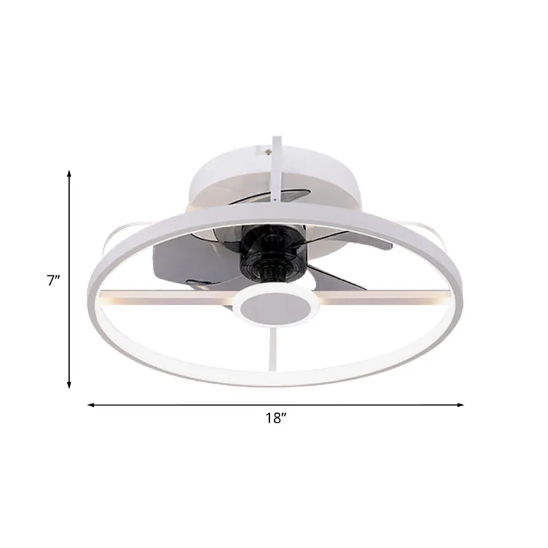 Cirkel hangende ventilatorlamp modernistisch metaal 18" W LED witte semi-inbouwlamp met 3 grijze bladen Clearhalo