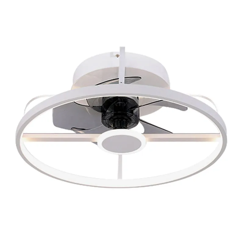 Cirkel hangende ventilatorlamp modernistisch metaal 18" W LED witte semi-inbouwlamp met 3 grijze bladen Clearhalo
