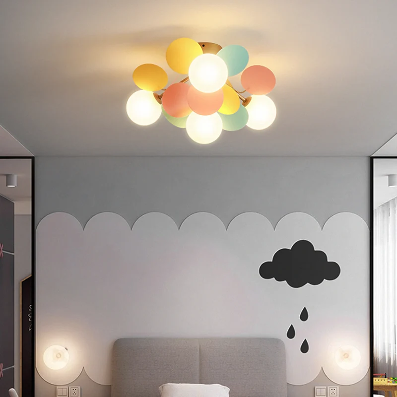 Cirkel kinderkamer semi-inbouw kroonluchter wit glas creatieve plafondlamp wit Clearhalo
