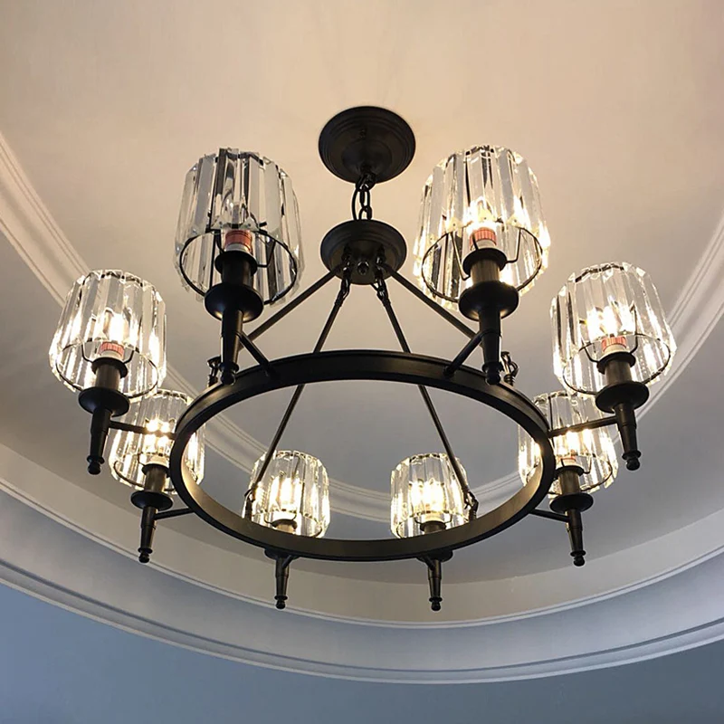 Cirkel kroonluchterlamp eigentijds kristal 6/8 lampen zwarte hangende hanglamp voor woonkamer Clearhalo
