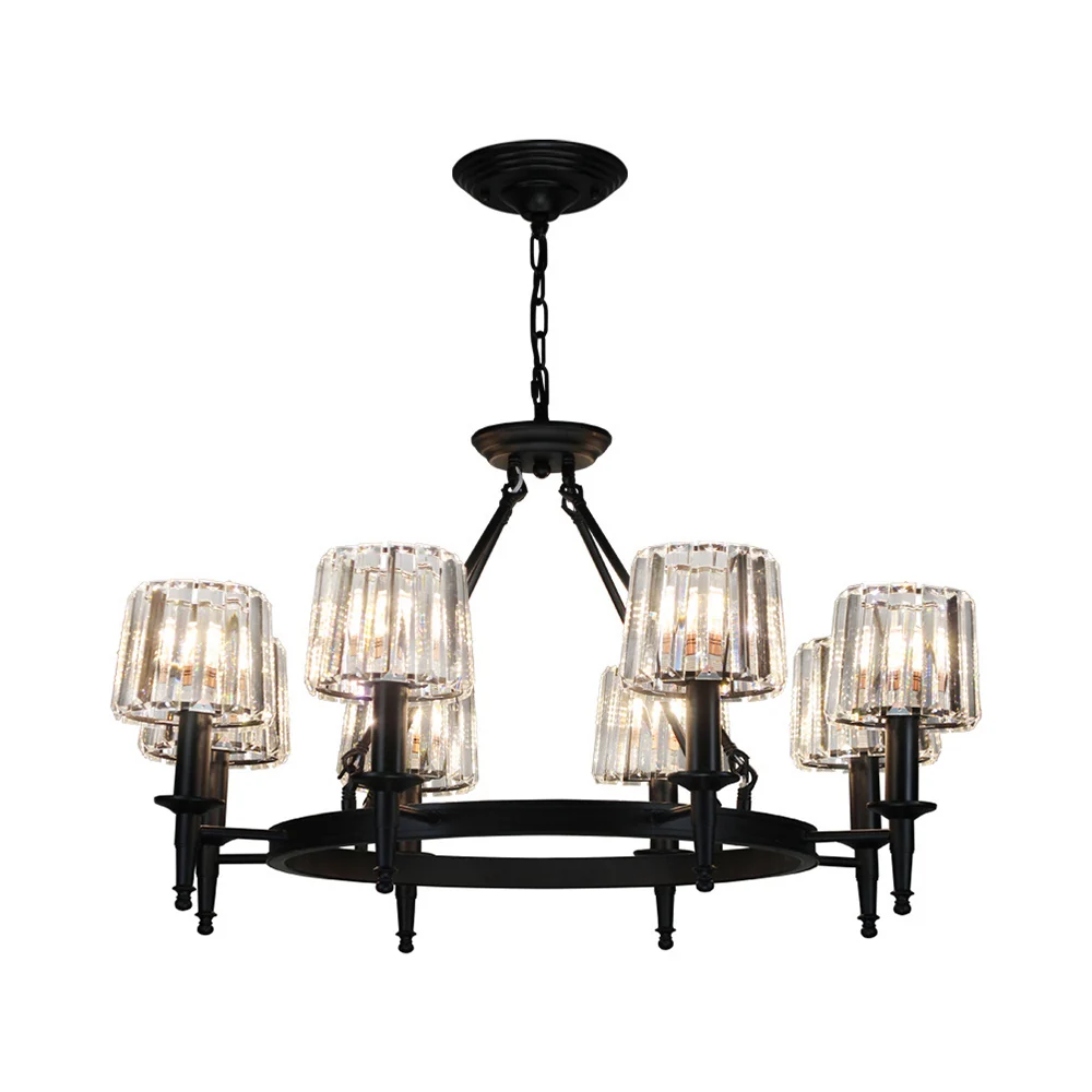 Cirkel kroonluchterlamp eigentijds kristal 6/8 lampen zwarte hangende hanglamp voor woonkamer Clearhalo