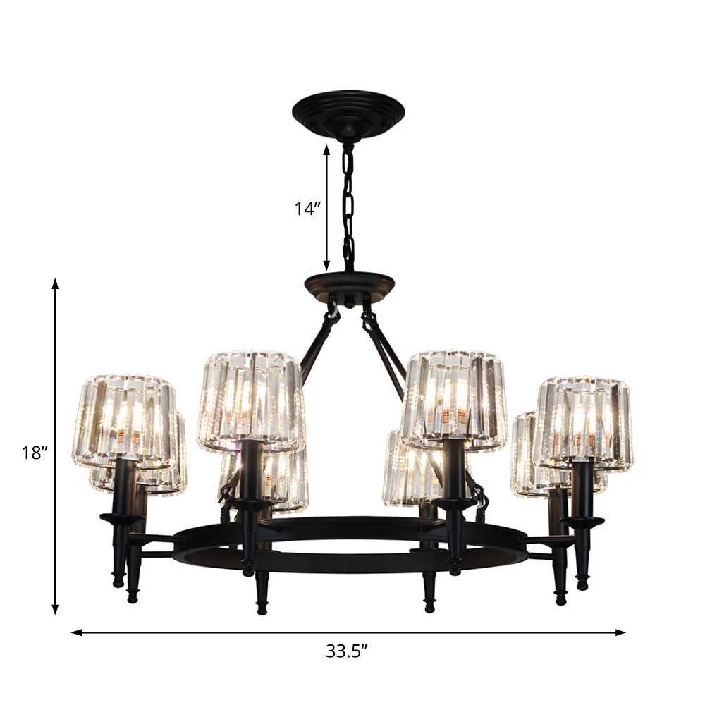 Cirkel kroonluchterlamp eigentijds kristal 6/8 lampen zwarte hangende hanglamp voor woonkamer Clearhalo