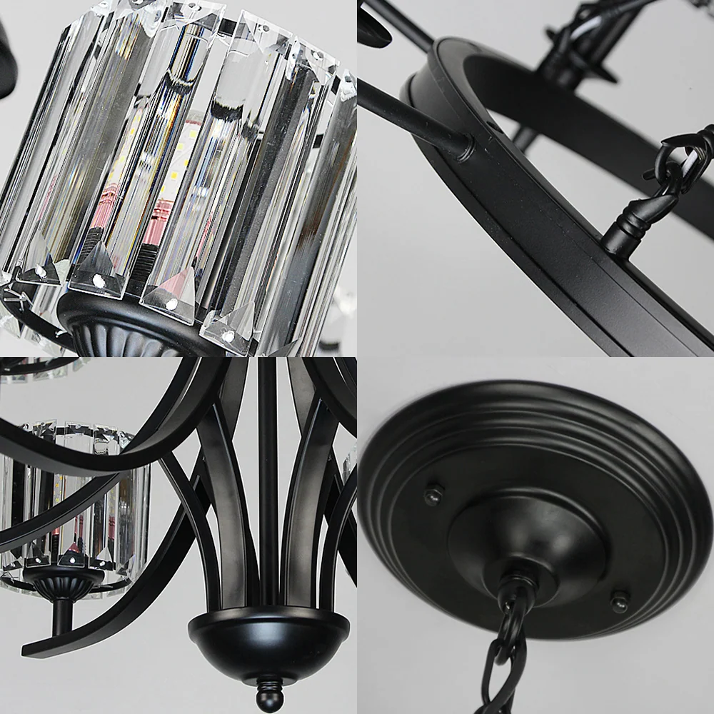 Cirkel kroonluchterlamp eigentijds kristal 6/8 lampen zwarte hangende hanglamp voor woonkamer Clearhalo