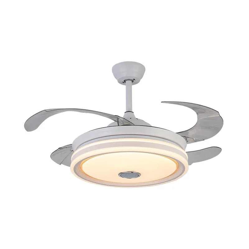 Cirkel metalen plafondventilator licht moderne LED 42" brede woonkamer semi-inbouwverlichting wit met 4 bladen, afstandsbe...