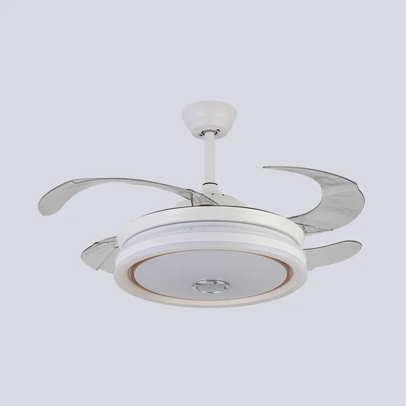 Cirkel metalen plafondventilator licht moderne LED 42" brede woonkamer semi-inbouwverlichting wit met 4 bladen, afstandsbe...