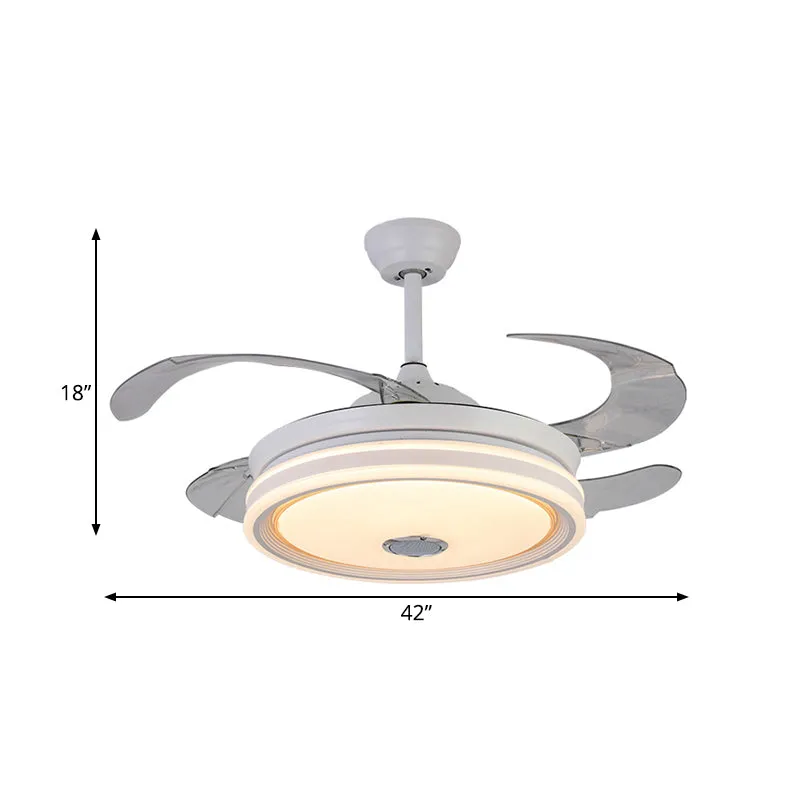 Cirkel metalen plafondventilator licht moderne LED 42" brede woonkamer semi-inbouwverlichting wit met 4 bladen, afstandsbe...