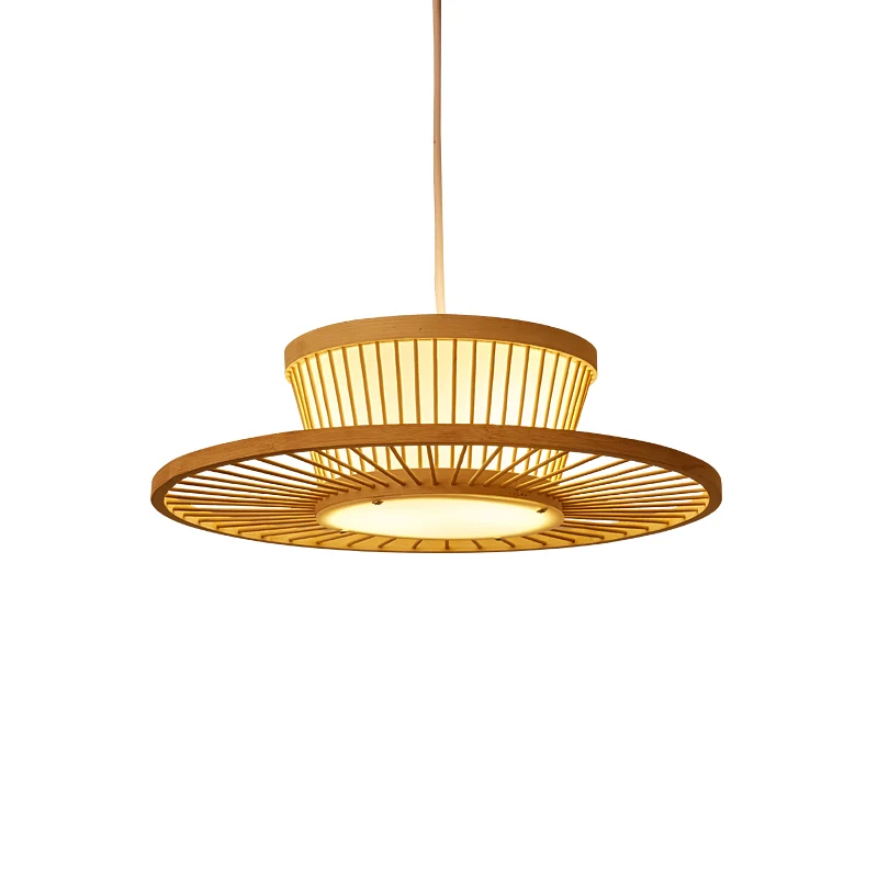 Cirkelplafondlamp Aziatische stijl Bamboe 1 lamp Houten hangende verlichting voor theesalon Clearhalo