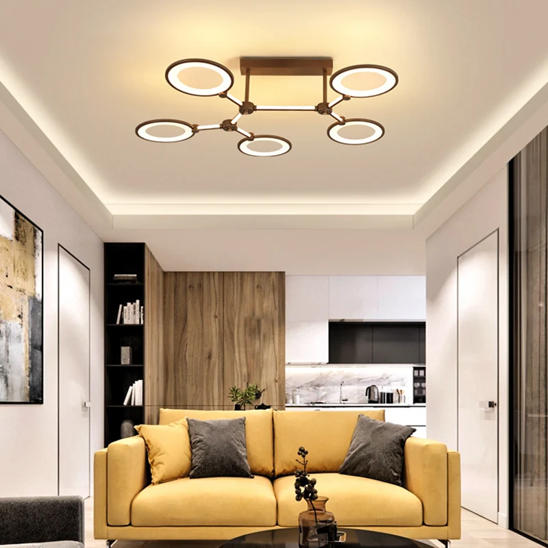 Cirkelring woonkamer semi-inbouwarmatuur acryl 5-lichts hedendaagse plafondlamp koffie Clearhalo
