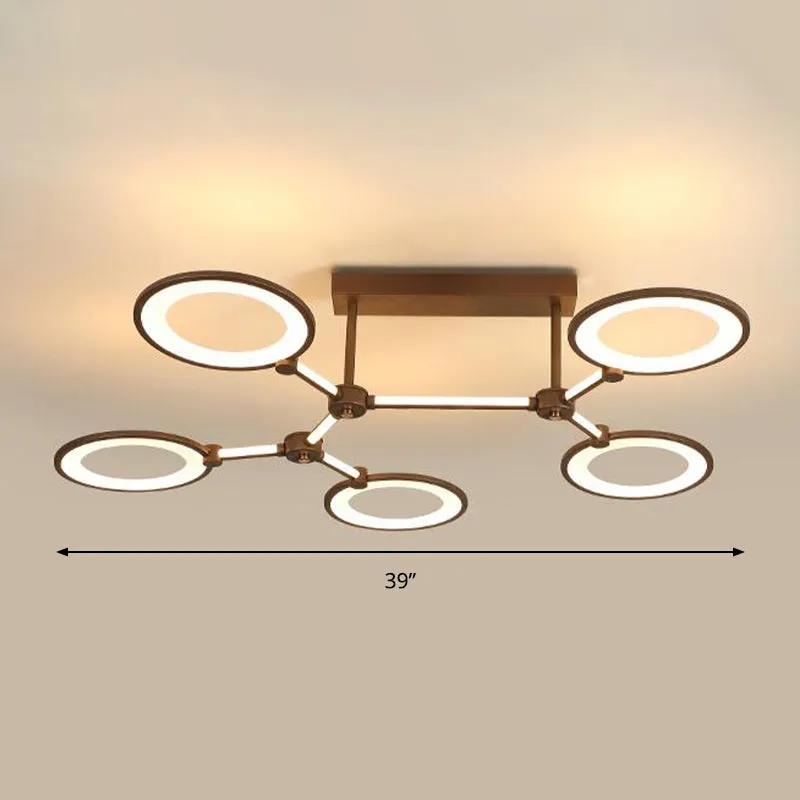 Cirkelring woonkamer semi-inbouwarmatuur acryl 5-lichts hedendaagse plafondlamp koffie Clearhalo